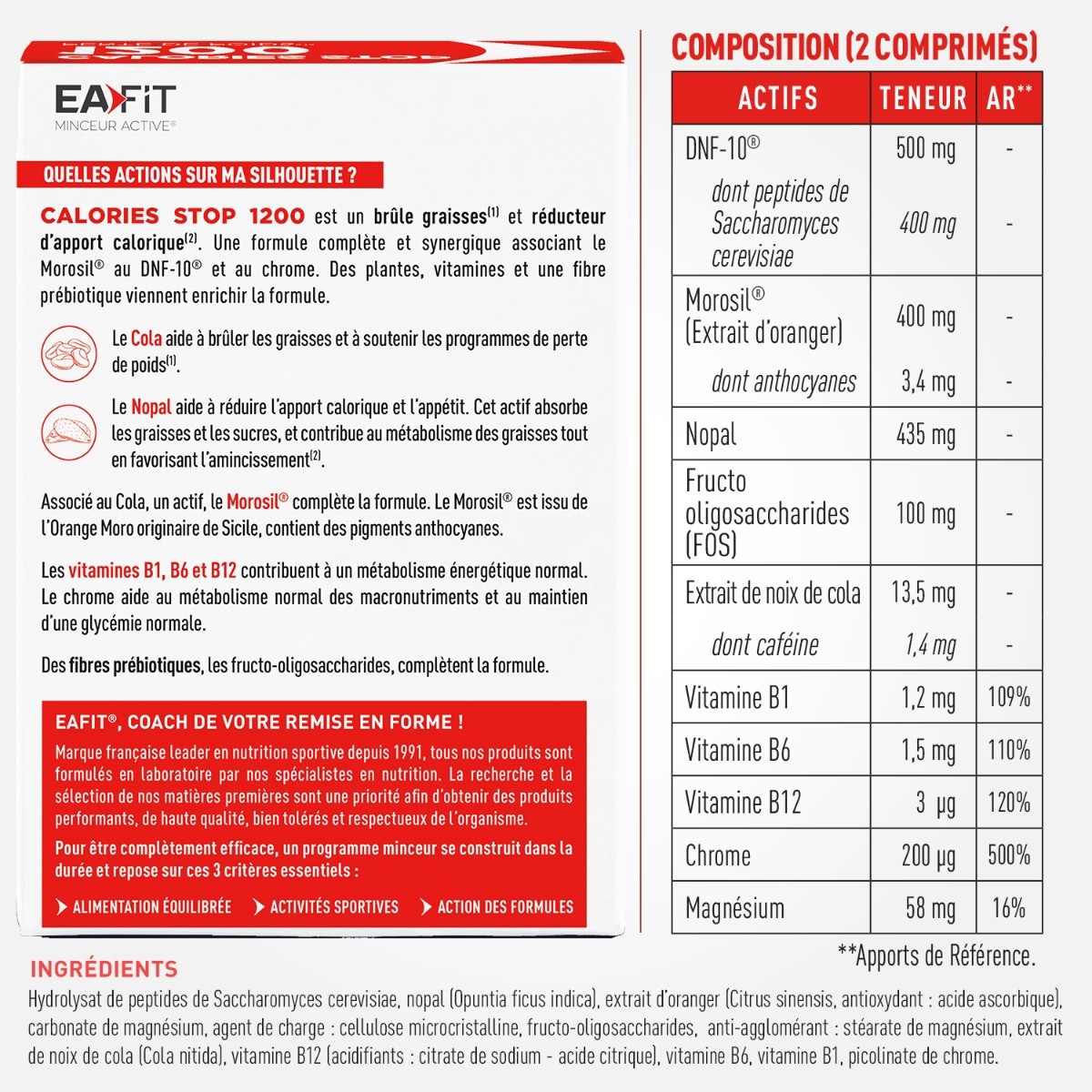 EAFIT - Minceur Active - Calories stop 1200 - Perte de poids - composition