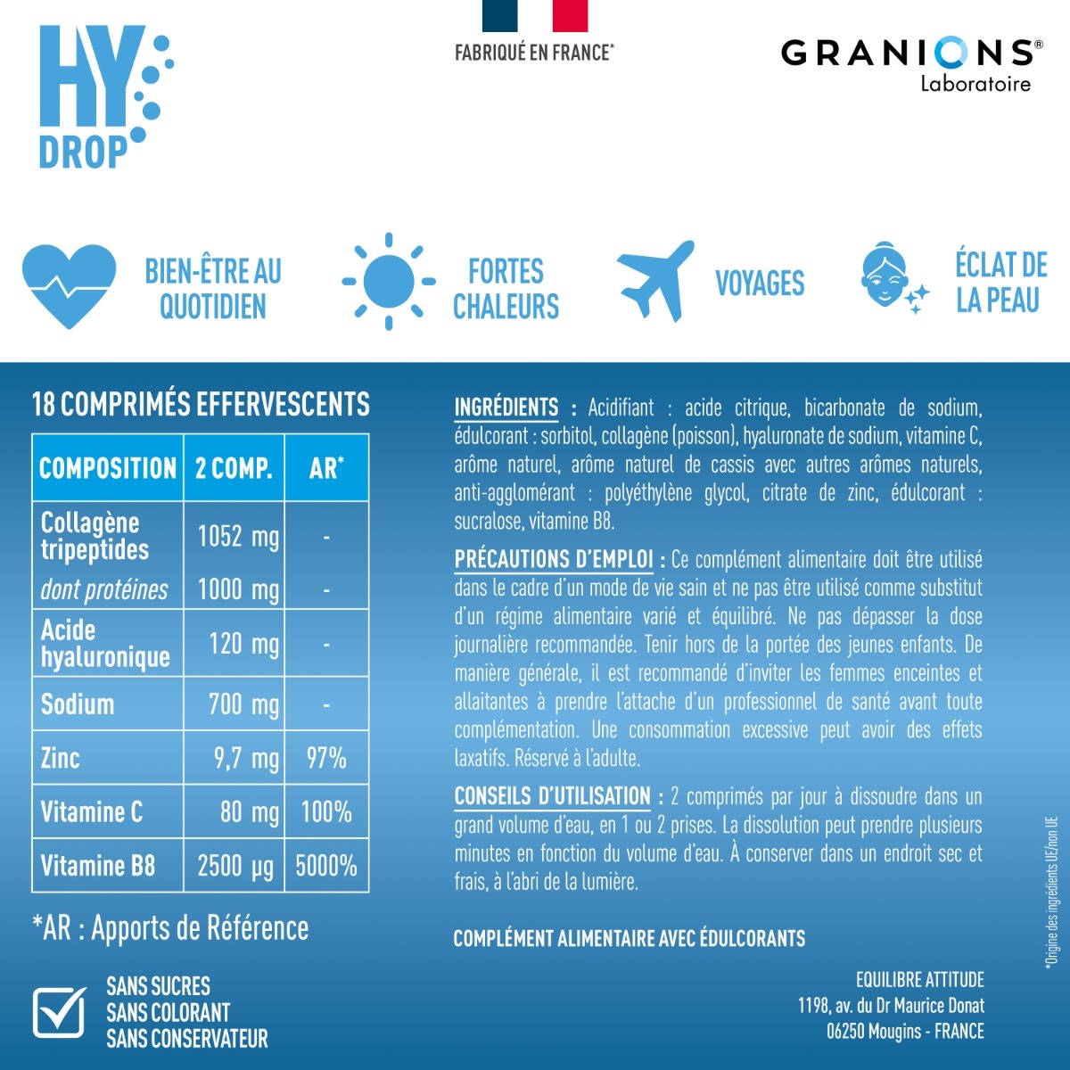 GRANIONS HYDROP – Collagène + Électrolytes 4-en-1
