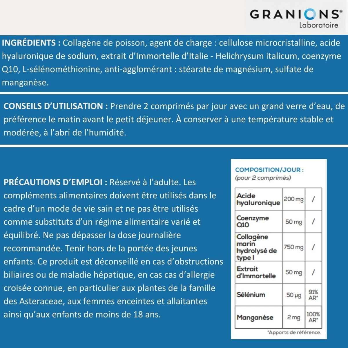 Ingrédients du Collagène Marin et Acide Hyaluronique + Coenzyme Q10