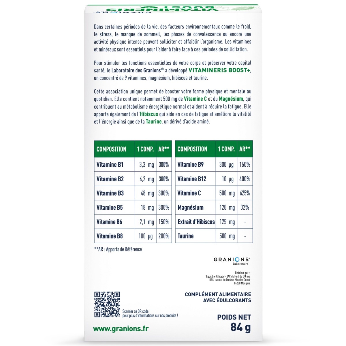 Dos de l’étui Vitamineris Boost+